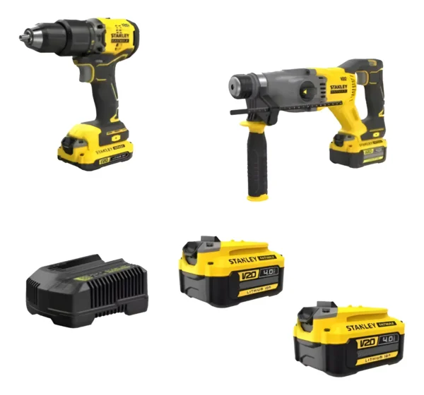 Taladro 13m + Rotomartillo Stanley Inalámbrico Brushless 20v Amarillo 50 Hz