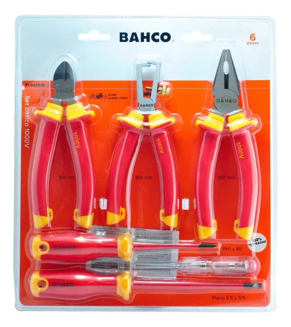 Juego De Pinzas Destornilladores 6 Pcs Aisladas 1000v Bahco Rojo Y Amarillo