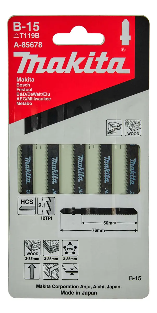 Hojas De Sierra Caladora Hcs Madera Plástico 5 Pzas Makita Hojas De Sierra Caladora Hcs Madera Plástico 5 Pzas Makita - Imagen 1