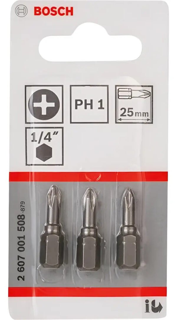 Puntas Philips Ph1 X 25mm P/atornillador X3 Bosch 2607001508