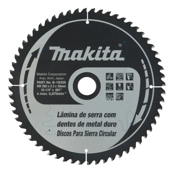 Disco De Sierra Circular Makita 260mm 60d Teflonado B-19320