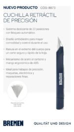 Cuchilla Retractil Precision 9mm Con Deslizador Bremen 8873 - Imagen 3
