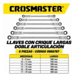 Llaves Combinadas Doble Crique Articulda Largas Crossmaster Amarillo - Imagen 3