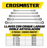 Llaves Combinadas Doble Crique Articulda Largas Crossmaster Amarillo - Imagen 2